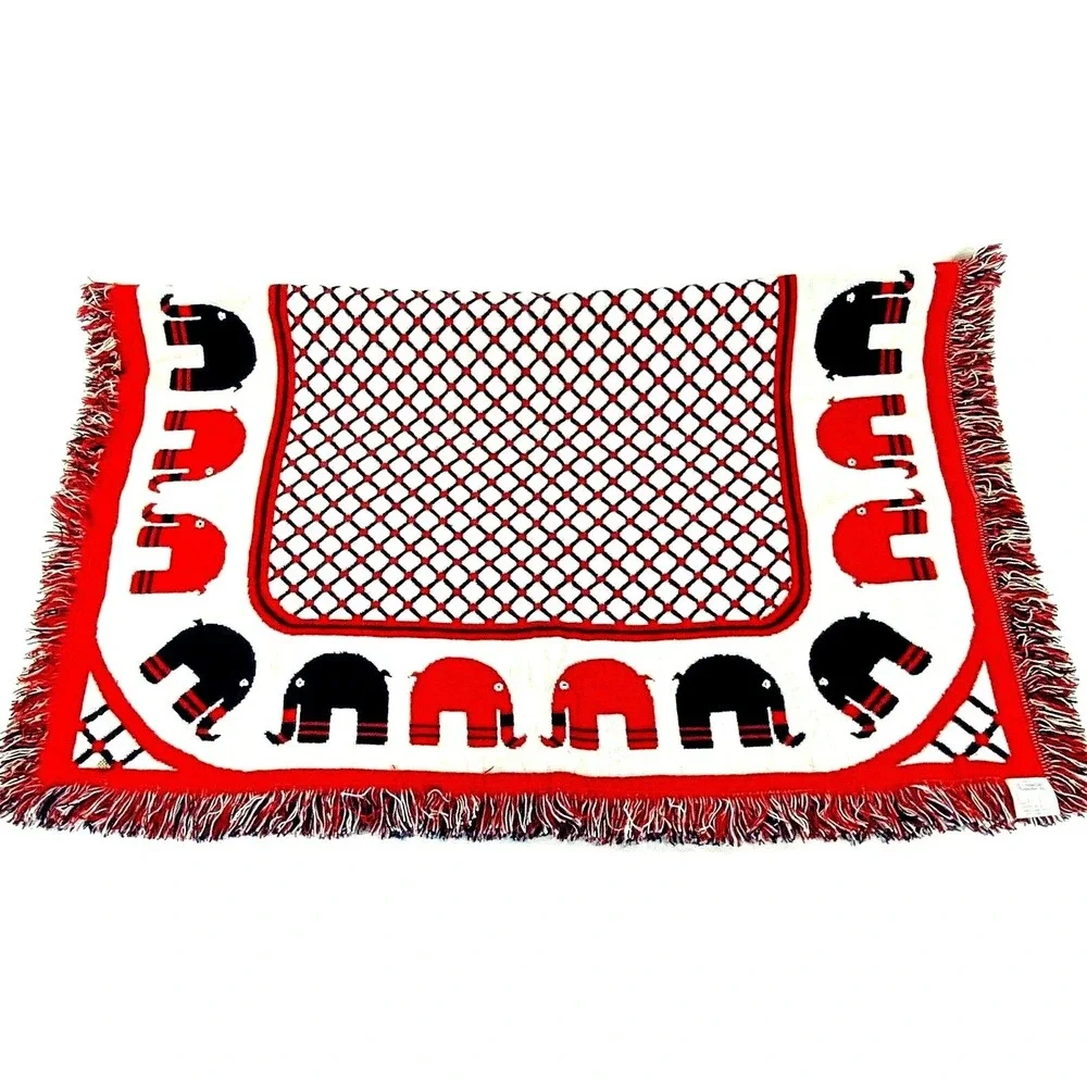Elephant Throw Reversable Vintage 1971 Leonardo Looms Red & Blue